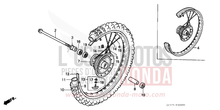 VORDERRAD (RF/R2F/R2G) von CR80R "große Räder" FLASH RED (R119) von 1985